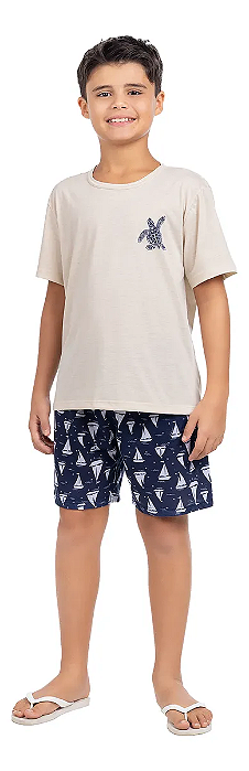 Pijama Juvenil Família Menino Náutico Conforto Moderno