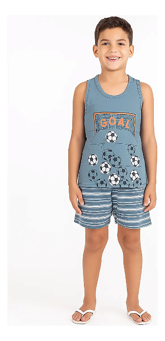 Pijama Infantil Menino Regata + Short - Futebol, Listrado