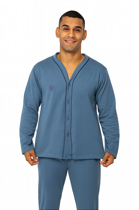 Pijama Moletom Masculino Botões Poliéster Viscose Conforto