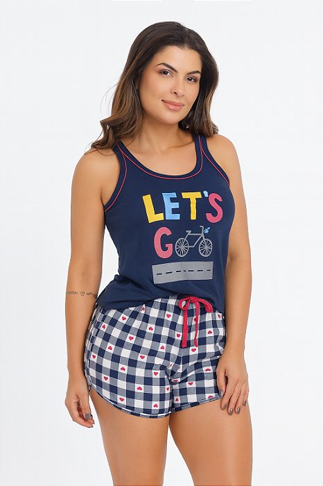 Short Doll Feminino Regata + Short Xadrez Malha PV Premium