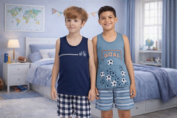 Kit 2 Pijamas Infantil Menino Regata + Short Confortável
