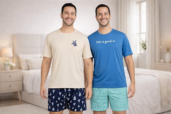 Kit 2 Pijamas Masculinos Conjunto Família Conforto Luxuoso