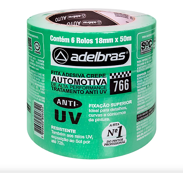 Adelbras Fita Crepe Automotiva Alta Performance 18mm X 50m Verde Anti Uv (UND)