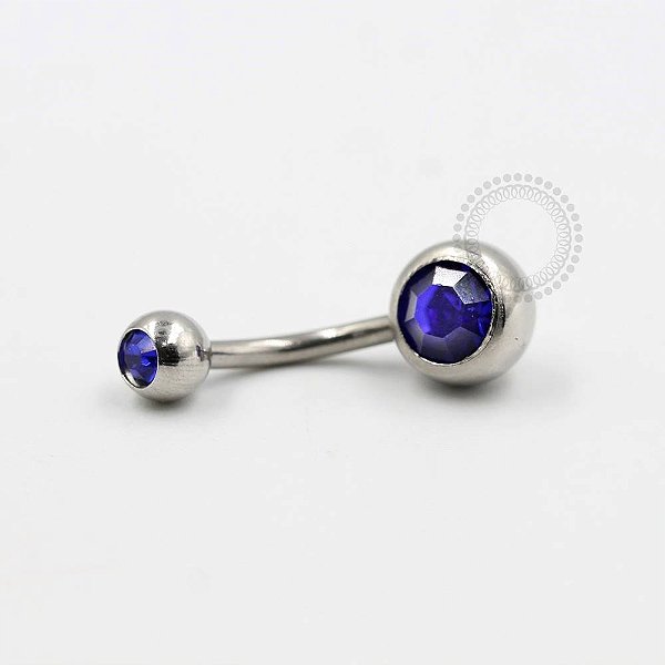 BB04 Navel Tradicional Strass Azul Escuro Aço 316L