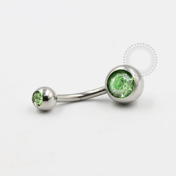 BB09 Navel Tradicional Strass Verde Claro Aço 316L