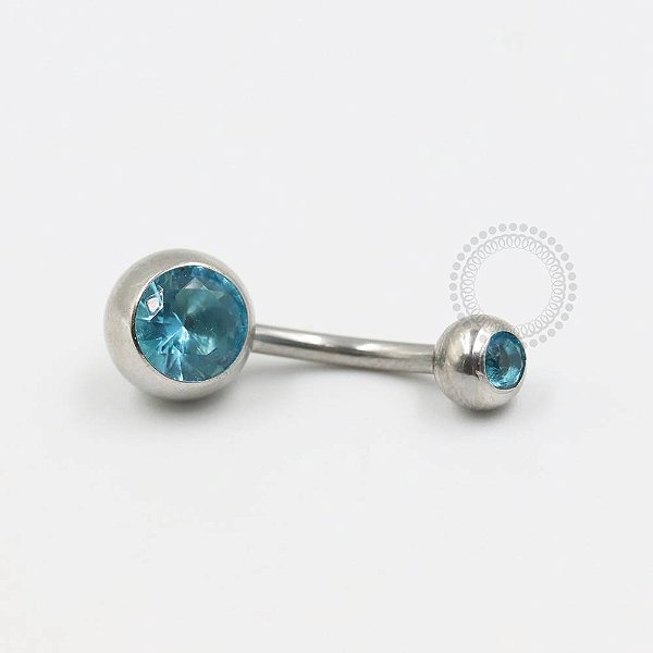 BZ07 Navel Tradicional CZ Aqua Blue Aço 316L
