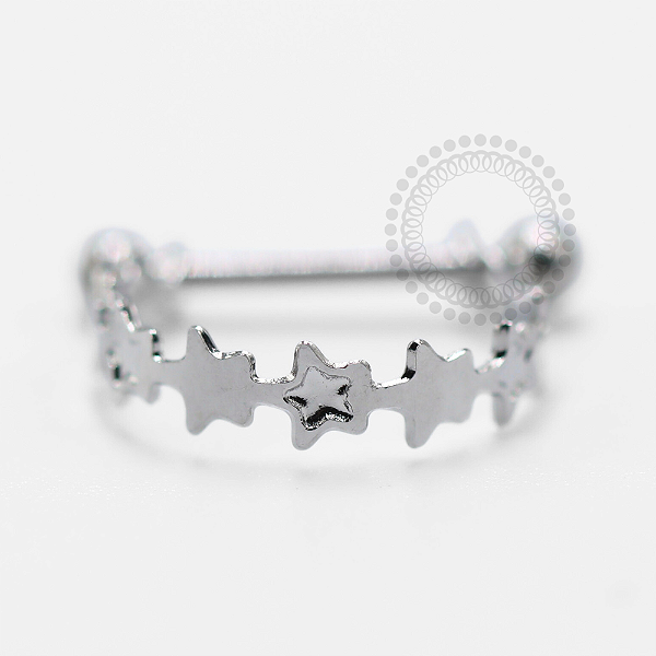 PB132 Argola Conch Estrelas Haste Reta  Aço 316L
