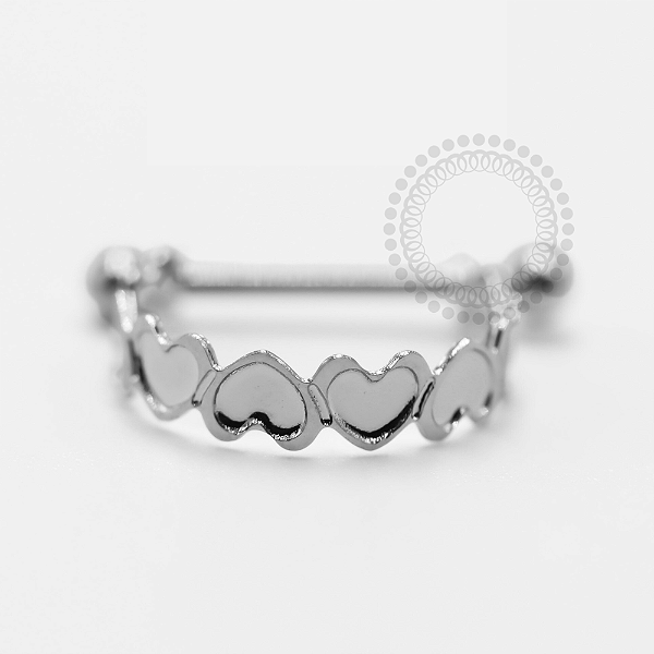 PB133 Argola Conh Corações Haste Reta Aço 316L