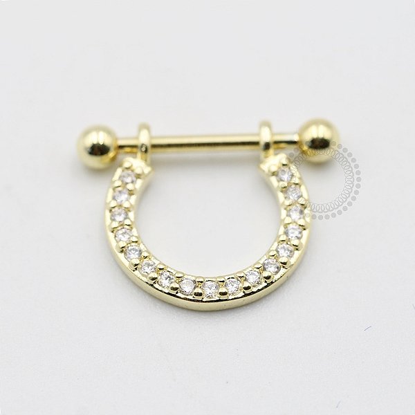 AR16 Argola Haste Reta CZ Frontal Banho Ouro