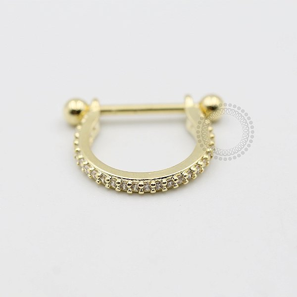 AR17 Argola Haste Reta Cravejado CZ  Banho Ouro 18k