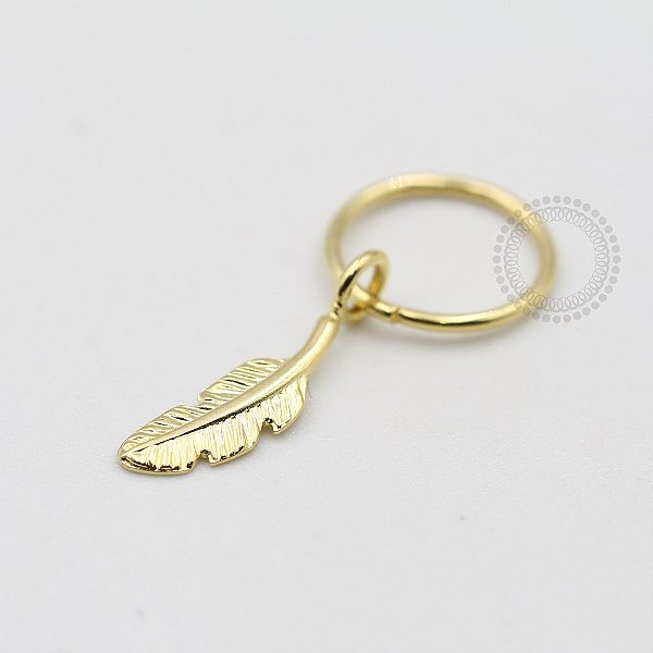 AR27 Argola Torção Fina Pingente Pena Banho Ouro