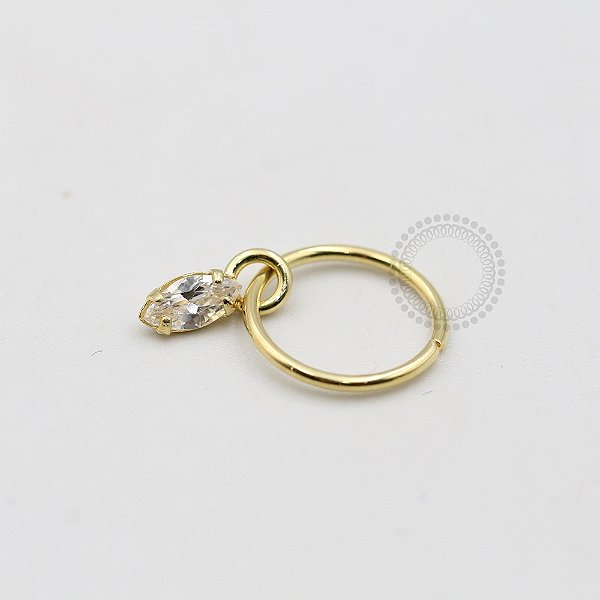 AR41 Argola Fina Pingente Navete CZ Banho Ouro