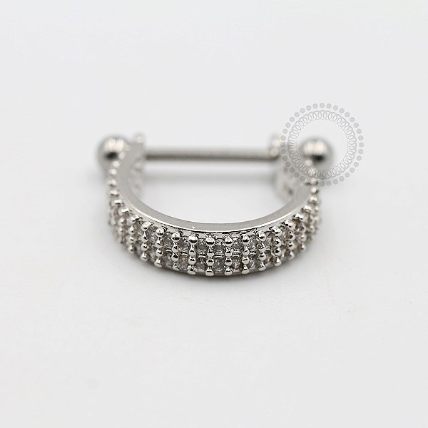 ARA03 Argola Haste Reta CZ Duplo 12mm Banho Ródio