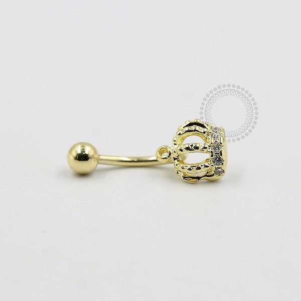 BN15 Navel Piercing Coroa CZ Banho Ouro