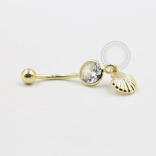 BN19 Navel Pingente CZ Concha Banho Ouro