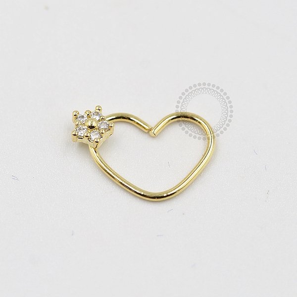 CR25 Daith Coração Fino Flor Banho Ouro