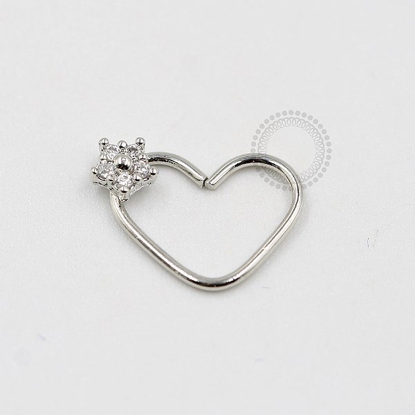 CR27 Daith Coração Flor Zirconia Banho Ródio