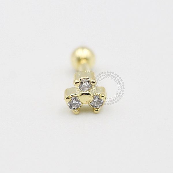 MB81 Microbell Trevo Zirconias Banho Ouro