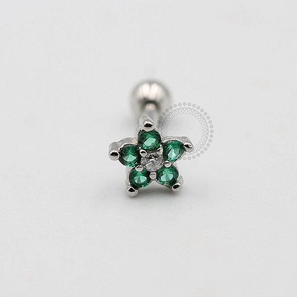 MBA70 Microbell Flor CZ Verde Banho Rodio