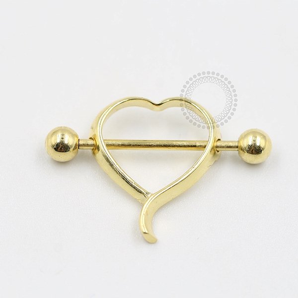 MM05 Piercing Mamilo Coração Banho Ouro