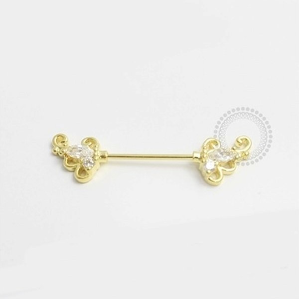 MM18 Piercing Mamilo Asas CZ Banho Ouro