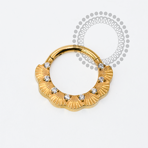 TN1946 Segmento Cravejado Conchas 8 Pedras Titânio PVD Gold