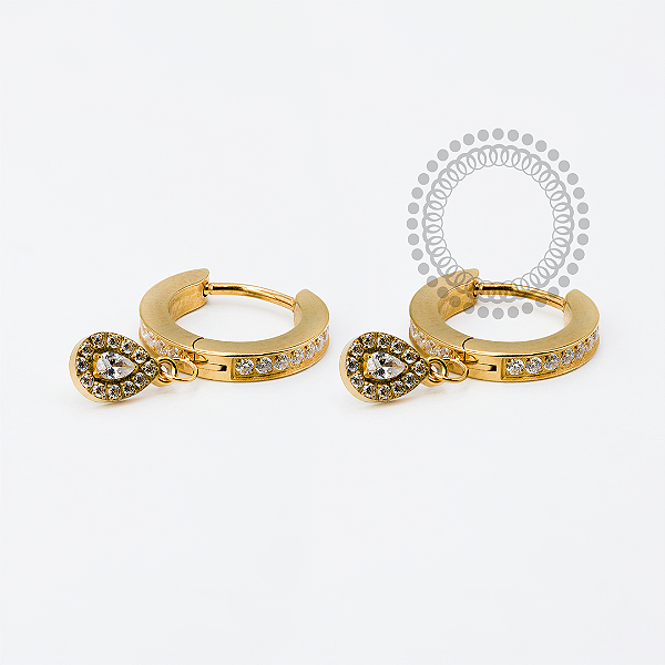 TN1950 Par de Brincos CZ Pingente Gota Titânio PVD Gold