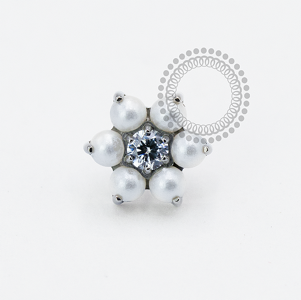 TN1953 Topo Flor de Pérolas Push Pin Titânio ASTM F136