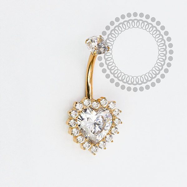 TN1973 Navel Max Coração CZ Luxo Titânio PVD Gold