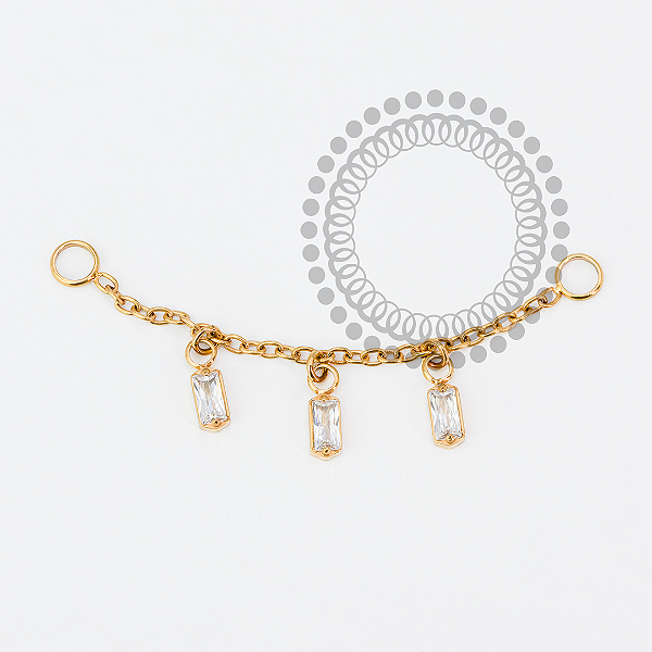 TN1975 Pingente Corrente 3 Pedras Titânio PVD Gold