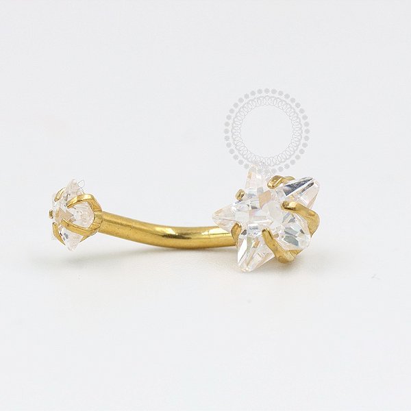 PVD109 Navel Estrela CZ Aço PVD Gold