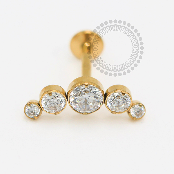 PVD87 Labret Cluster CZ Aço PVD Gold