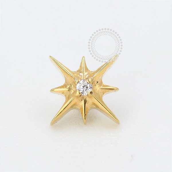 TN1064 Topo Mini Estrela 8 Pontas CZ Titânio PVD Gold