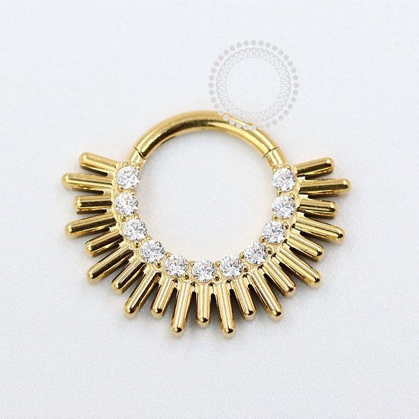 TN1070 Segmento Frontal 8mm CZ Raios Titânio PVD Gold