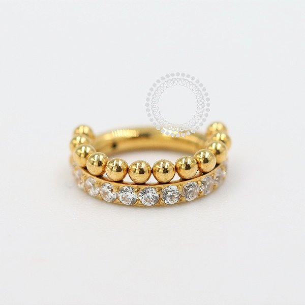TN1071 Segmento Cravejado e Esferas Titânio PVD Gold
