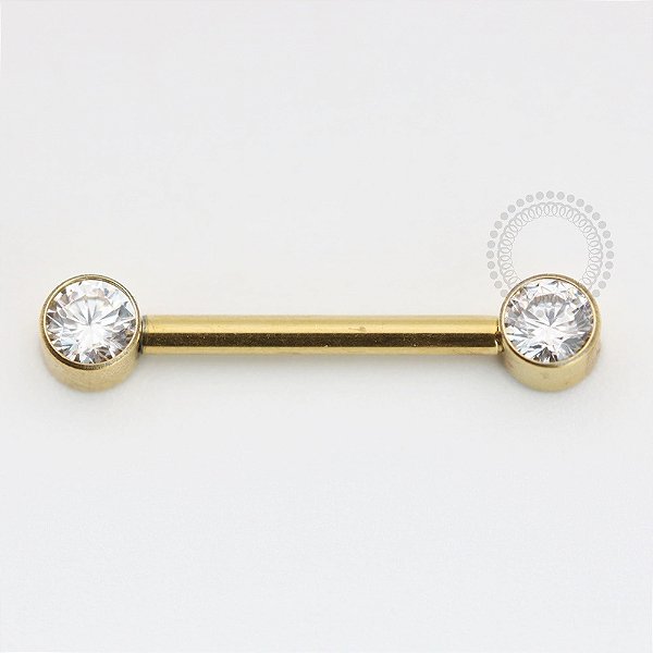 TN1094 Nipple CZ Flat Cristal Push Pin Titânio PVD Gold