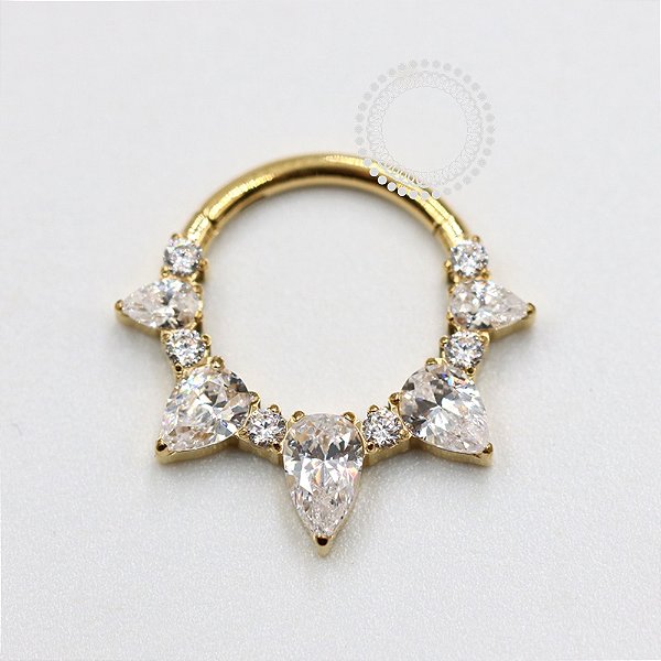 TN1112 Segmento Frontal Luxo Cristal Navetes Titânio PVD Gold