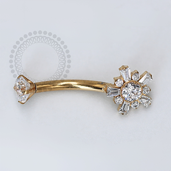 TN1168 Navel Flor CZ Baguetes Titânio PVD Gold