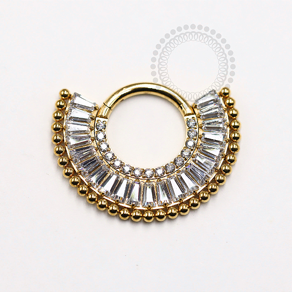 TN1243 Segmento Frontal 8mm CZ Baguetes Titânio PVD Gold