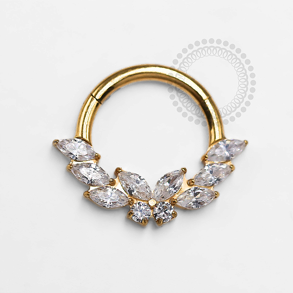 TN1307 Segmento Frontal 8mm CZ Borboleta Titânio PVD Gold