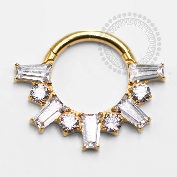 TN1353 Segmento Frontal 8mm CZ Baguetes Titânio PVD Gold