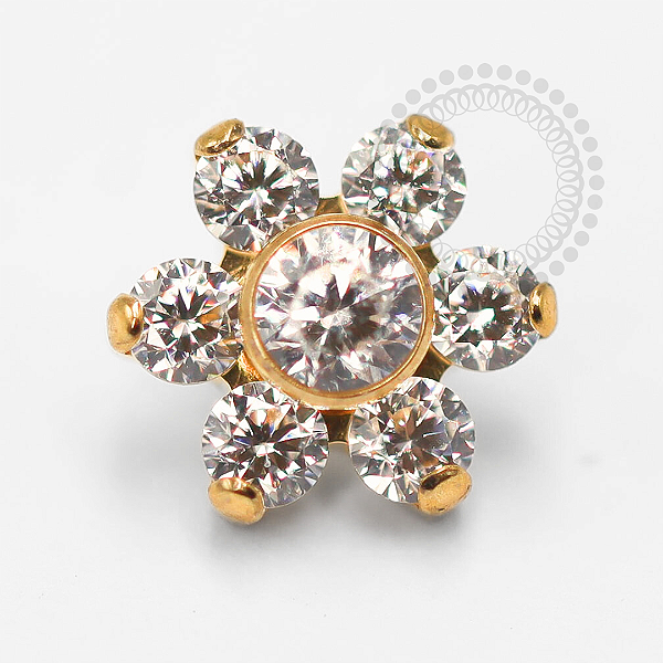 TN1395 Topo Flor 6 CZ 5mm Titânio PVD Gold