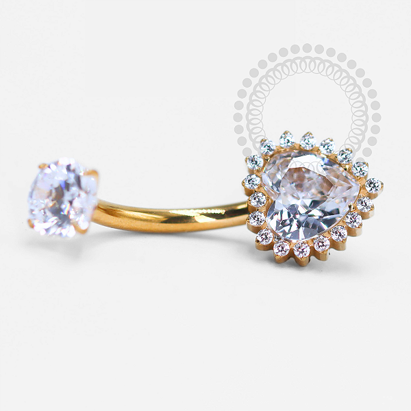 TN1422 Navel Coração Luxo CZ Titânio PVD Gold