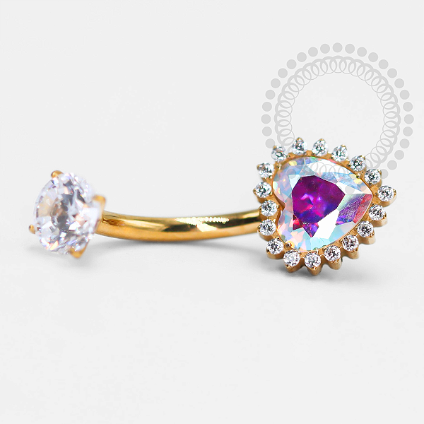 TN1423 Navel Coração Luxo Boreal Titânio PVD Gold