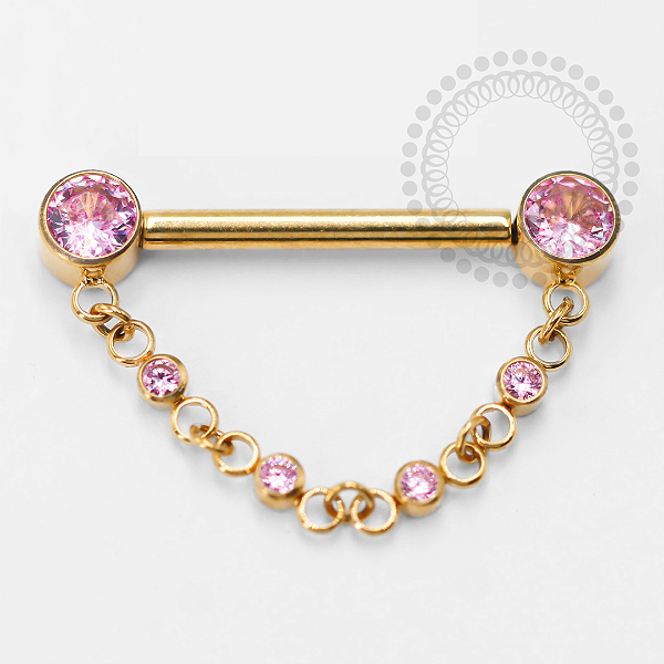 TN1425 Nipple CZ Rosa Corrente Push Pin Unilateral Titânio PVD Gold