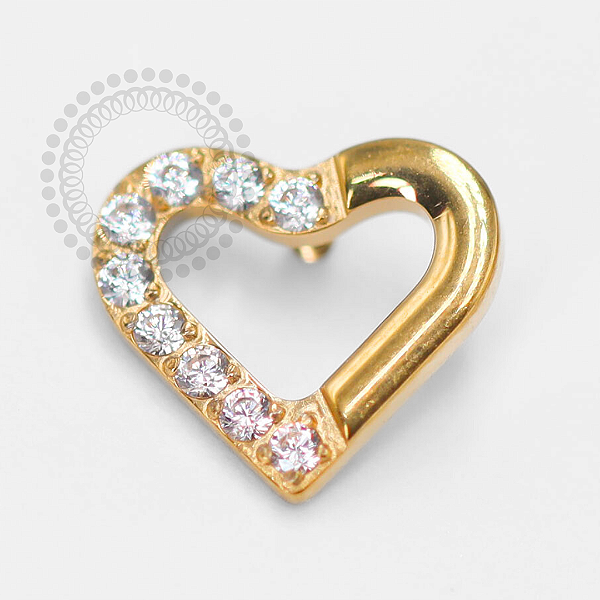 TN1444 Topo Coração CZ Lateral Titânio PVD Gold