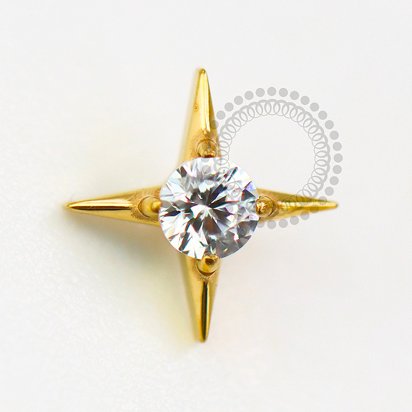 TN1605 Topo Estrela 4 Pontas CZ Titânio PVD Gold