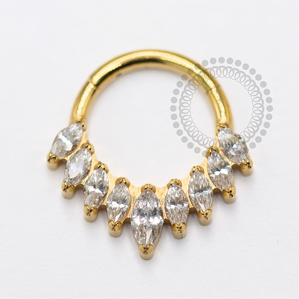 TN1647 Segmento Frontal 9 CZ Navetes Titanio PVD Gold