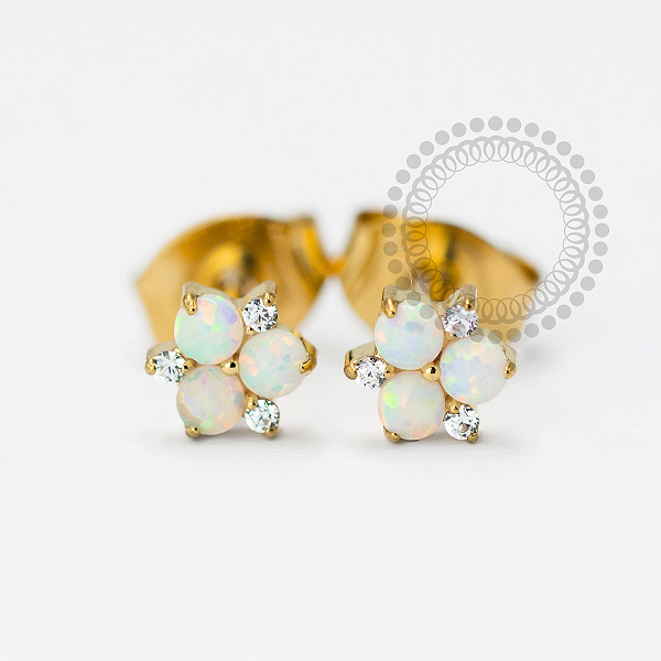 TN1660 Brinco Trinity Opalas e Zirconias Titanio PVD Gold