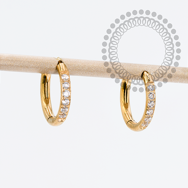 TN1667 Brinco Argola Cravejada 10mm Titânio PVD Gold